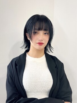 ピープスアンドスー 表参道 渋谷(Peeps&Suu.) フェイスレイヤー/切りっぱなし/ブルーブラック/韓国可愛い