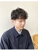 大人男性ナチュラルパーマビジカジ清潔感アッシュブラック