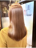 ロングショートワンカールパーマカーキグレージュ前髪錦糸町