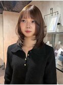 くびれミディハッシュレイヤーボブミルクティーベージュ髪質改善
