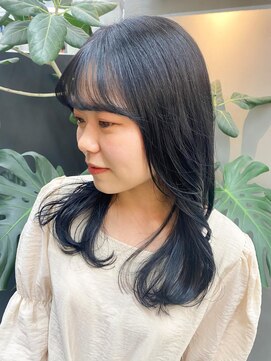 テトヘアー(teto hair) ミディアムヘアロングヘアブルーブラック韓国スタイル