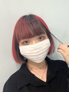 ワンズクロエ 原宿店(ONE's Chloe) イメチェンピンクベージュアンブレラカラー前髪ダークブルー原宿