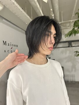 メゾンアクア 表参道(Maison ACQUA) =メンズボブ/ダークアッシュ/ニュアンスパーマ／メンズウルフ