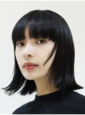 ワイドバング/黒髪/前髪あり/ボブ/外ハネ/顔まわりレイヤー