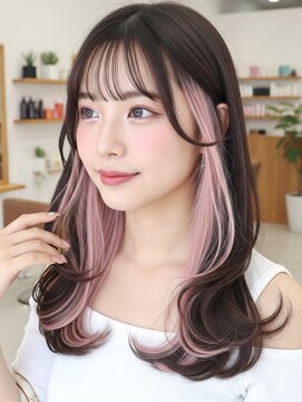 ミーム 原宿 表参道(meme) ”韓国風インナーカラーピンク×レイヤーカット