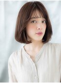 オリーブブラウン小顔補正カット丸みボブr古河30代40代