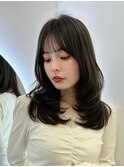 透明感カラーくびれヘアレイヤーカット前髪顔周りカット韓国ヘア