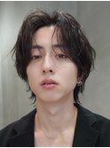 渋谷メンズミディアムウルフカットニュアンスパーマルーズパーマ