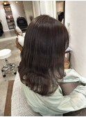 ブラウンベージュ　セミロング　ニュアンスウェーブ