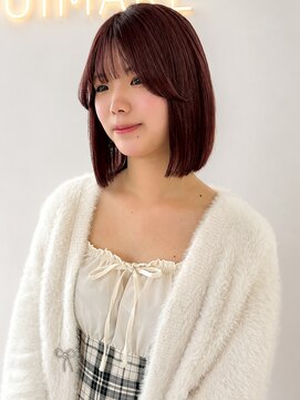 ユイマァル 倉敷(YUIMARL) 倉敷ブリーチ20代30代40代ボルドーぱつっとボブ顔周りカット