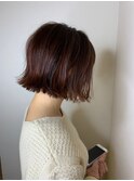 レッドブラウン_マロンベージュ Aラインボブ かきあげ