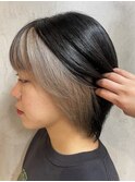 レディースショートボブフェイスフレーミングシルバーグレー20代