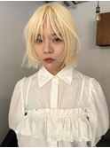 夏カラー　ハイトーンボブ　ニュアンスブロンド