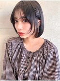 顔まわりレイヤー/切りっぱなしボブ/美髪/縮毛矯正/暗髪