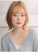 大人可愛い小顔美髪ツヤ髪外ハネボブ薄めバングA1