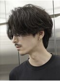 大分緩めスパイラルパーマメンズカットナチュラルセンターパート
