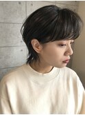 イメチェンショートウルフ前髪ありダークアッシュ30代40代