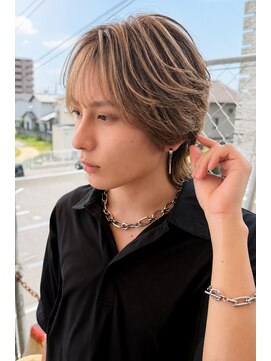 ユイマァルスロウ 倉敷(YUIMARLSLOW) 倉敷メンズサロン20代30代40代ブリーチベージュフェザーショート