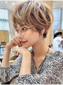小顔ふんわりショート簡単スタイリングブリーチなしカラーS04
