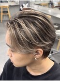 メンズメッシュハイライトカラー太めシャドウパーマ緩めパーマ