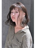 インナーカラー×外ハネボブ/厚めバング/アッシュブラウン