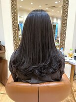 美髪ワンカールロングレイヤーカットダークアッシュシアーカラー