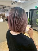 ほんのりピンクバレイヤージュ×ボブ