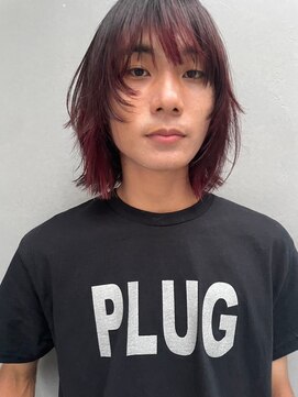 ホネン(honen) 薬院【honen】デザインカラー×ウルフレイヤーピンクレッドmen's