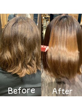 ロアナ 六本木(LOANA ROPPONGI) パーマの様なウェーブと内側のブリーチ毛へも縮毛矯正