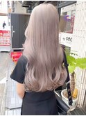 ベージュピンク/レイヤーロング/韓国風/髪質改善/縮毛矯正/新宿