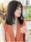 黒髪シースルーバング前下がりエアストレート20代30代40代