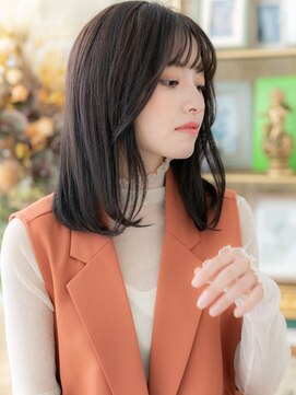 カバーヘア イヴ 戸頭店(COVER HAIR EVE) 黒髪シースルーバング前下がりエアストレート20代30代40代