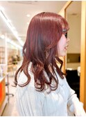 Say.ミディアムデジタルパーマチェリーブラウンワインレッド青山