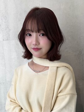 ラベル 渋谷(LAVEL) バーガンディレッドブラウン顔周りボブレイヤーカット渋谷
