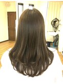 綺麗目1カールロングストレートカーキベージュ上品スタイル