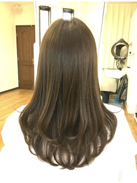 アニュー エアー(anew aeir) 綺麗目1カールロングストレートカーキベージュ上品スタイル