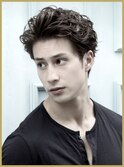 アッシュブラックウルフマッシュパーマハイライト波巻きショート
