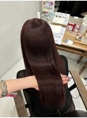 ワインレッド チェリーレッド 髪質改善 艶髪 ぱっつん前髪