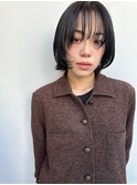 顔まわりレイヤー/暗髪ボブ/小顔/ナチュラルヘア