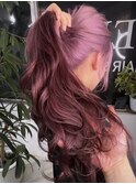 ピンクベージュゆるふわボブダブルカラーダブルカラーブリーチ