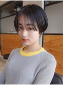 シルクバングのマッシュショートヘア小顔カット黒髪ショートヘア