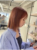 切りっぱなしボブオレンジベージュ梅田ボブ