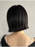 大人ボブ　切りっぱなしボブ　黒髪スタイル　縮毛矯正　髪質改善