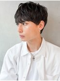 フェザーパーマ爽やかヘアブルーブラック束感前髪パーマ大人