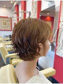 切りっぱなしボブ/ミニボブ/似合わせカット/ヘーゼルベージュ