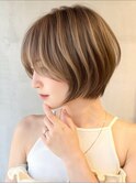 40代50代60代大人美人ショートボブ/白髪ぼかしハイライト