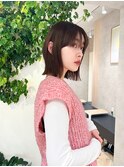 ブリーチなしくびれボブシアーカラーセミディダークアッシュ