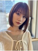 /切りっぱなしボブ/縮毛矯正/髪質改善/アプリコットオレンジ
