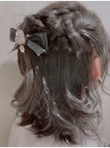 編み込みハーフアップ♪