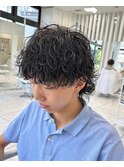 波巻きスパイラルパーマメンズマッシュツイストブルーブラック